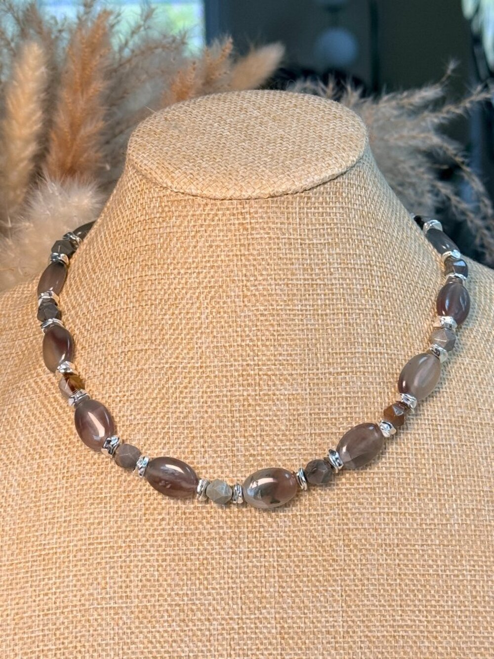 Earth Tone Agate Necklace | Moss Landscape Stones | Calm, Unisex Handmade